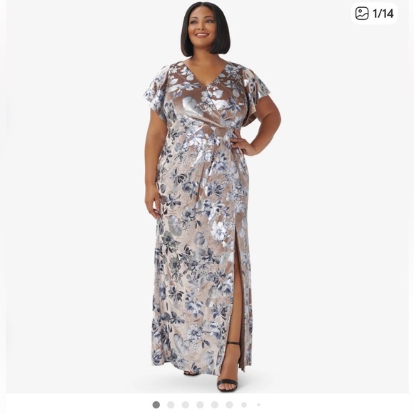 Adrianna Papell Dresses & Skirts - Adriana Foil Floral Print Velvet Long Gown in TAUPE size 8P